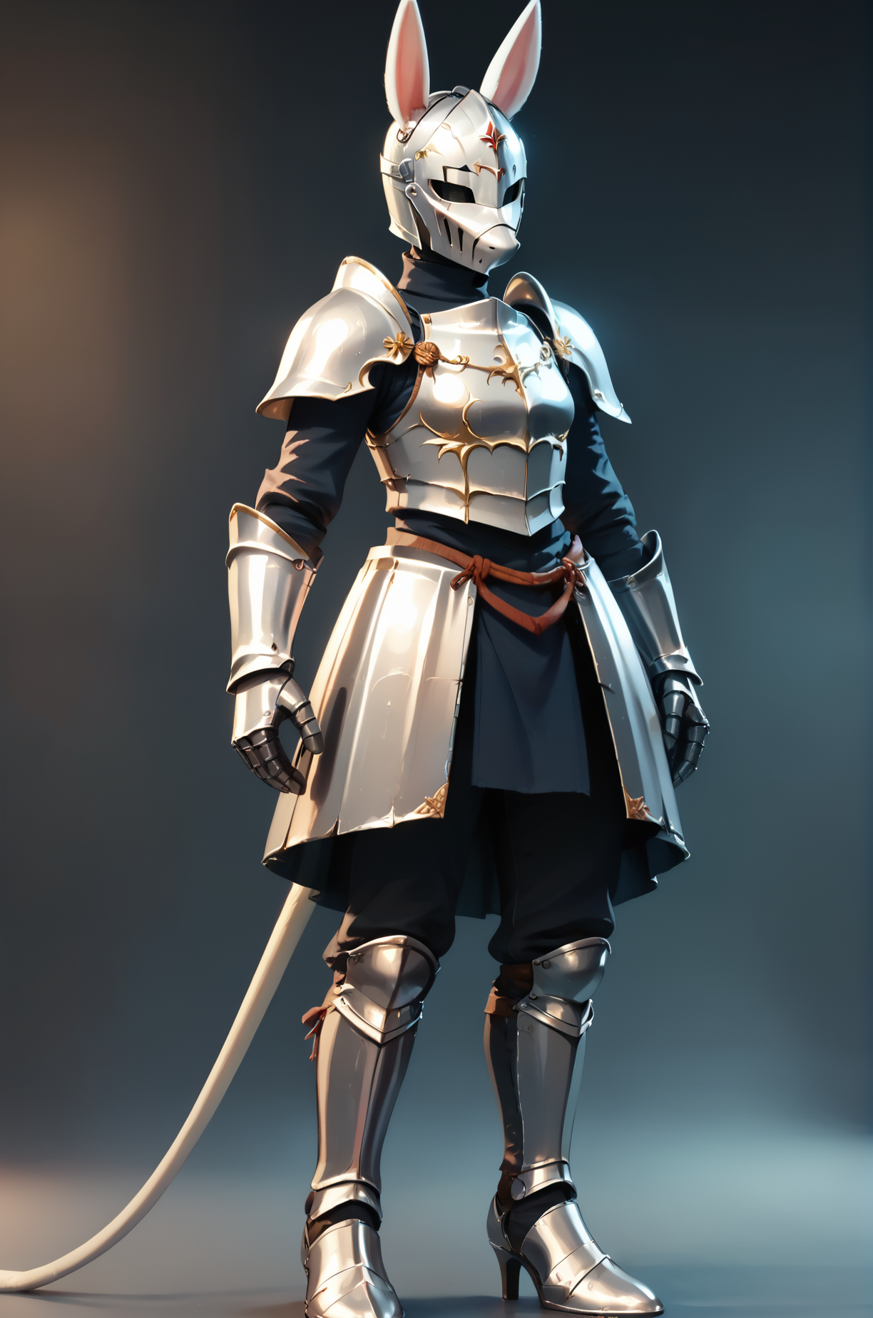 score_9, score_8_up, score_7_up, BREAK,
freyac, female, white fur, tail, knight, armor, metal armor, helmet, black clothing, short snout, standing, full body, three-quarter_view, from front, dark background, solo, 1girl, white tail,
zPDXL, <lora:Freya10S 97:1>, <lora:Pony_DetailV2.0:1>