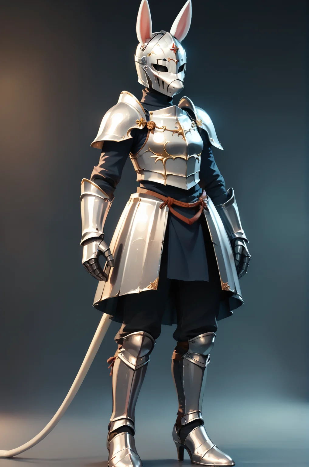 score_9, score_8_up, score_7_up, BREAK,
freyac, female, white fur, tail, knight, armor, metal armor, helmet, black clothing, short snout, standing, full body, three-quarter_view, from front, dark background, solo, 1girl, white tail,
zPDXL, <lora:Freya10S 97:1>, <lora:Pony_DetailV2.0:1>