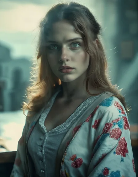 award winning film still of the Scottish coastline, photographic close-up face shot portrait of a seductive Scottish young woman, alone, medieval dress, stormy overcast weather, intricately detailed, depth of field, dramatic backlighting, cinematic LUT, film grain