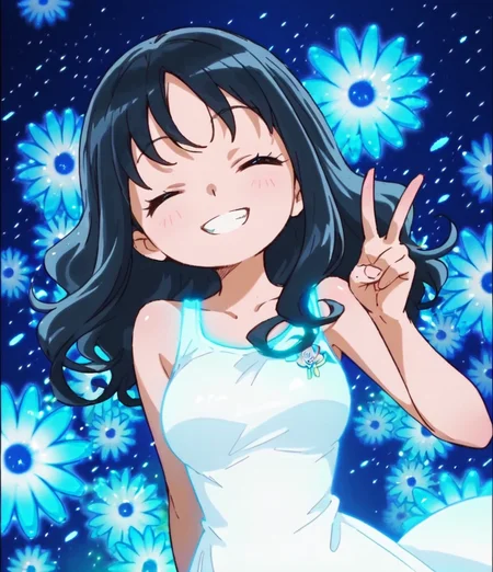 score 9, score 8 up, score 7 up, detailed background, shiny skin,
<lora:curemarine.pony:1>,
erika, transform,
looking at viewer,
large breasts,
smile, closed eyes, blush,
v, grin, w,
