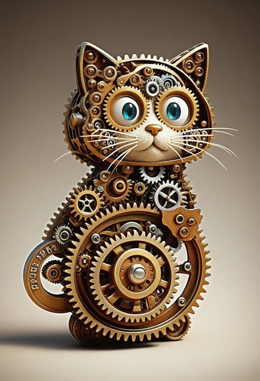 Cute Cat Witty Wonders: Add a touch of humor or whimsy. After all, what’s a gearhead challenge without some sprocket jokes? (made out of gears), beautiful and intricate