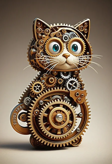 Cute Cat Witty Wonders: Add a touch of humor or whimsy. After all, what’s a gearhead challenge without some sprocket jokes? (made out of gears), beautiful and intricate