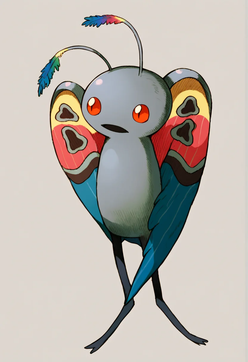 score_9, score_7_up, BREAK, solo, , <lora:MVC2_GLoRA-pdxl_Fp:1>, simple background, pokemon \(creature\), <lora:Mothman-pdxl_Fp:1>, mothman, red eyes, open mouth, antennae, grey skin, wings, looking to the side,