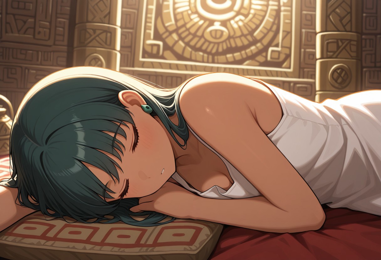 masterpiece, best quality, 32k, high resolution, absurdres, mayan, sleeping