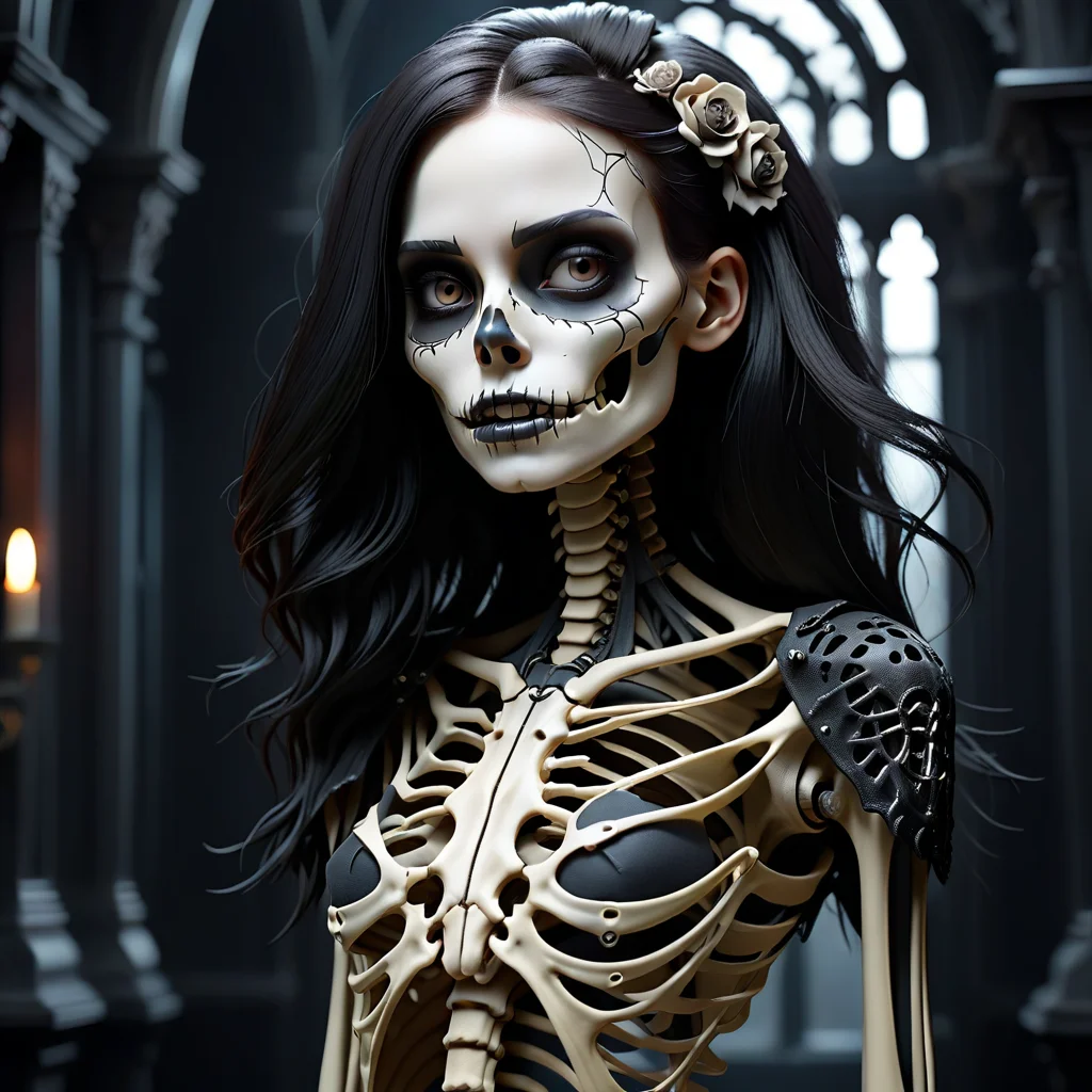 intricate ohoto of a skeleton girl, vampire clothing, cyberpunk style, gothic art