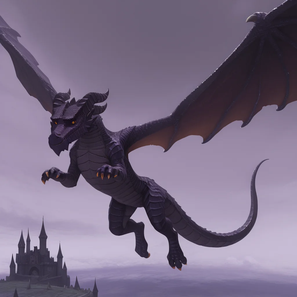 <lora:The_Ruined_Dragon_Mario_Odessey:1> Masterpiece, amazing quality, best quality, solo, dragon wings, wings, feral, tail, castle, orange eyes, wings, dark purple scales, horns, flying, claws