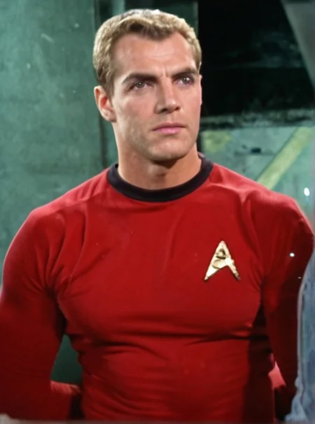Handsome, masculine, blonde, star trek, red shirt, muscle, tall, tight shirt,