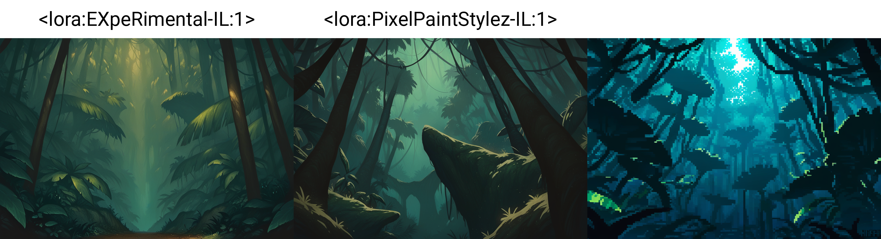 very awa, masterpiece, best quality, hightres, absurdres, pixelPaint, nature, scenery, no humans, jungle, rainforest, (from below:1.1), <lora:EXpeRimental-IL:1>