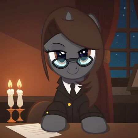 score_9, score_8_up, score_7_up, score_6_up, score_5_up, score_4_up, (oc:sonata, glasses, attorney suit, clothed), pony, (show accurate:1.3), beautiful, cute, best high quality, high res, female, sexy, smile, bedroom eyes, dining room, sitting, sitting at table, sitting in chair, facing the viewer, wine glass, candles, hoof on table, looking at you, pov, date, sad, bedroom eyes, seductive, warm smile, closed mouth, window, night, sweet dreams fuel