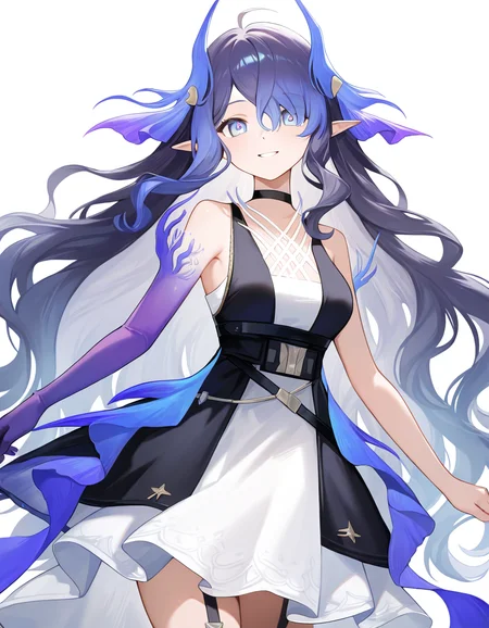 1girl,solo,looking at viewer,simple background,white background,cowboy shot,highmore,single glove,purple gloves,(smile),<lora:highmore-000010:1>,, masterpiece, best quality, very aesthetic, absurdres,newest, incredibly absurdres,