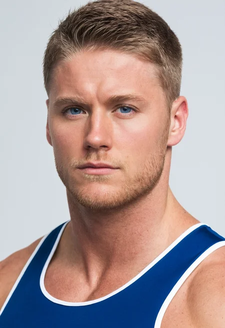 <lora:patrick_henning_sdxl_v2-000006:0.8> close-up headshot of patrickhenning in a blue athletic tank top, clean white background, soft studio lighting, calm and relaxed expression, sharp facial detail, photorealistic, minimalistic setupâââ