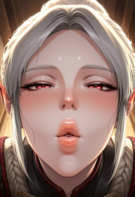 pov, incoming kiss, looking at viewer, puckered lips, thick lips, parted lips, half-closed eyes masterpiece, best quality, absurdres, highres,
masterpiece, best quality, amazing quality,,<lora:mintharaIllustrious:1>,
mintharabg3,, mintharaArmor