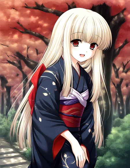 score_9, score_8_up, score_7_up, source_anime, rating_explicit, BREAK   <lora:Rindou_Ver2.0_XL:1> Rindou, solo, red eyes, long hair, white hair, blonde hair, albino,
 japanese clothes,  black kimono, outdoors, sash, obi, day,  long sleeves, nature, tree, brown eyes, ãhand between legs,
open mouth,
spring,
light_smile,
looking at viewer, 
cowboy_Shot,