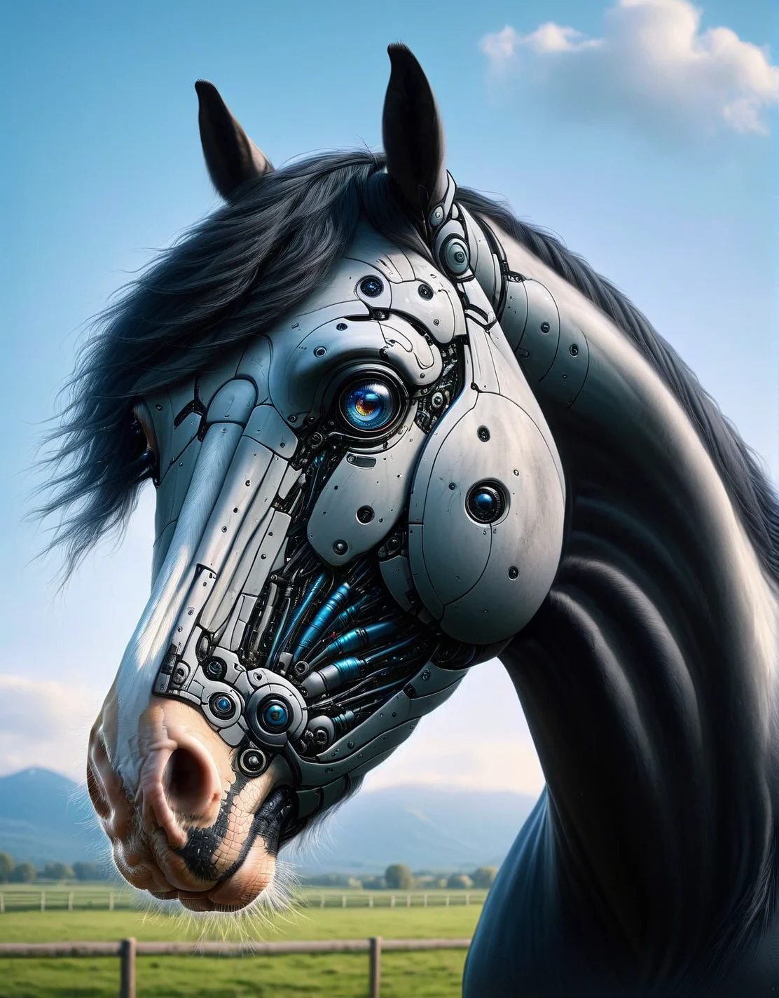 A ais-rbts horse, its eyes full of joy, in a paddock <lora:ais-rbts-sdxl:1>, masterpiece, uhd, 4k