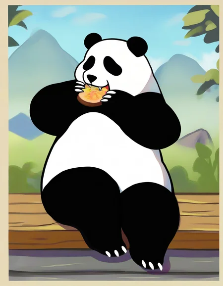 panda, sitting, eating-ramen, happy, no-humans, masterpiece, best quality, newest, absurdres, highres, masterpiece, best quality, newest, absurdres, highres
