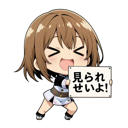 <lora:misera:1>misera,
1girl, solo,
>_<,
chibi,
smile,
:d,
xd,
full body,
closed eyes,
holding sign,
holding,
sign,
white sign,
anime coloring,
white background, simple background
masterpiece, beautiful face, best quality,