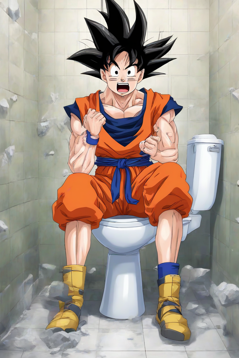 <lora:PE_SonGoku:0.8>  PESonGoku, Anime,
(Sitting on Toilet), in extreme pain , screaming