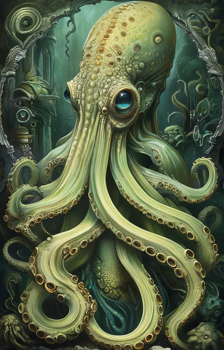 masterpiece,best quality,<lora:tbh225-sdxl:0.9>,illustration,style of Biological illustration,Cthulhu,structure,