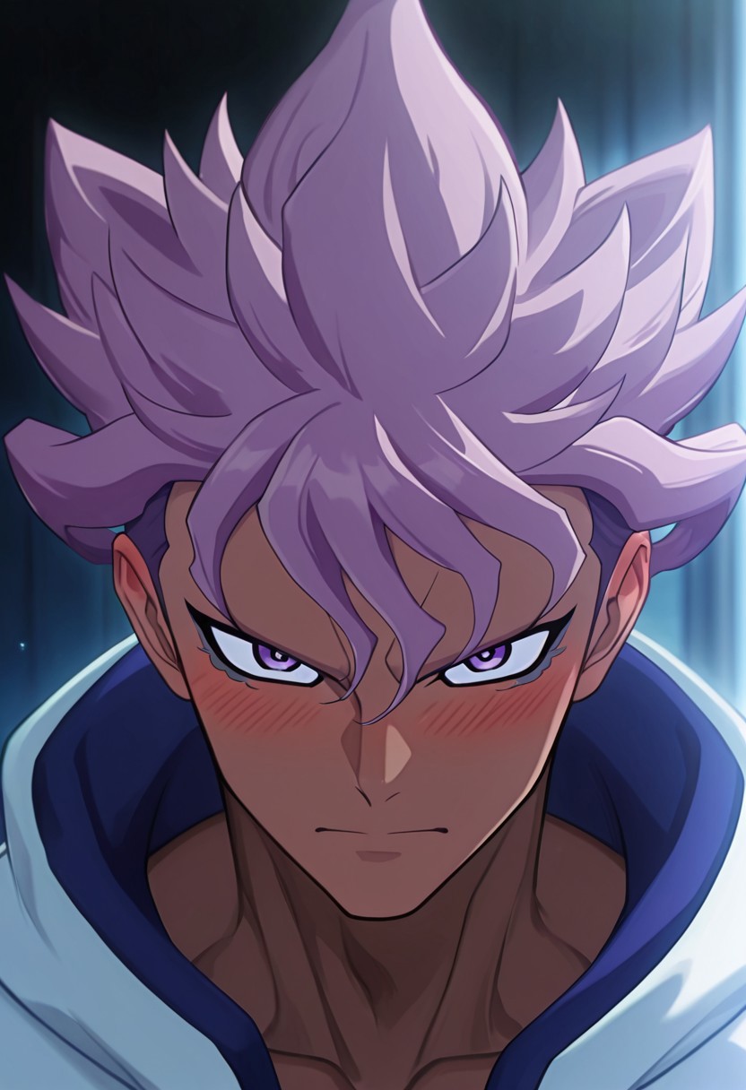 score_9,score_8,score_7,score_8_up,score_7_up,score_6_up,absurdres, masterpiece, best quality, very aesthetic,perfect face,(ultra-detailed) ,blush,looking at viewer,1boy, solo, sakurazaki jouji, tonned, (muscular:1), two-tone hair, pink hair, purple hair, handsome, purple and blue eyes, dark skin ,spiked hair,spiky hair,afkArenaStyle,<lora:afkArenaIllustrious:1>