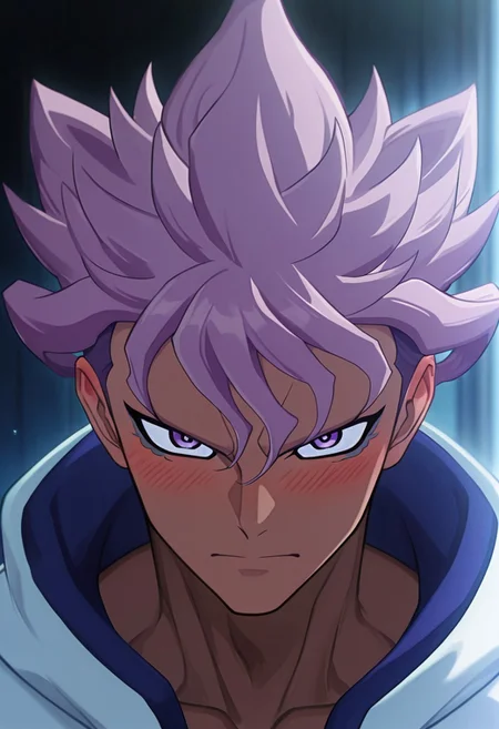 score_9,score_8,score_7,score_8_up,score_7_up,score_6_up,absurdres, masterpiece, best quality, very aesthetic,perfect face,(ultra-detailed) ,blush,looking at viewer,1boy, solo, sakurazaki jouji, tonned, (muscular:1), two-tone hair, pink hair, purple hair, handsome, purple and blue eyes, dark skin ,spiked hair,spiky hair,afkArenaStyle,<lora:afkArenaIllustrious:1>