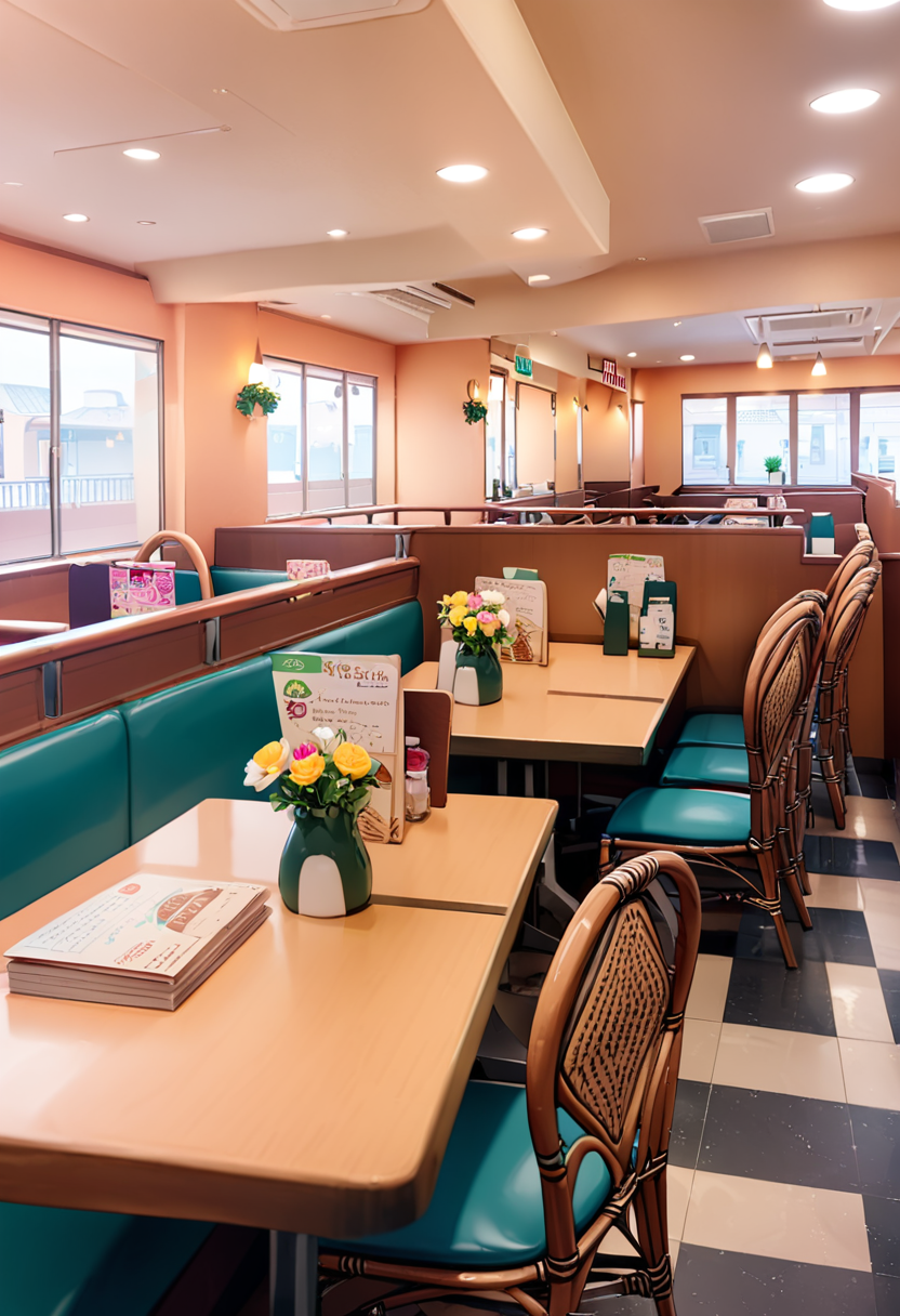 masterpiece, best quality, very aesthetic, absurdres,
saizeriya, restaurant, scenery, window, chair, indoors, book, table, flower, couch, box, flower pot, plant
 <lora:saizeriya_indoors_SDXL_V6:1>