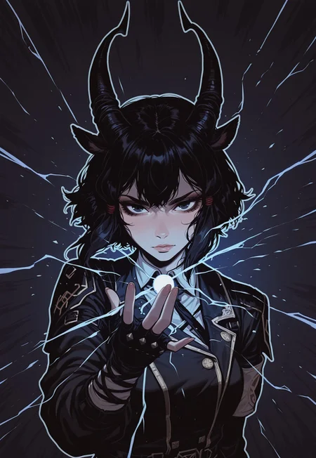 score_9, score_8_up, score_7_up, masterpiece, best quality, very aesthetic, detailed face, (dynamic:1.1), incoth, (incase:0.6), thick lines, outline, illustration, 1girl, demonic goat girl, black hair, slanted bob, black, dark, casting spell, arcane, horny, spaded tail, horns, upper body, angle, clean, animal ears,
