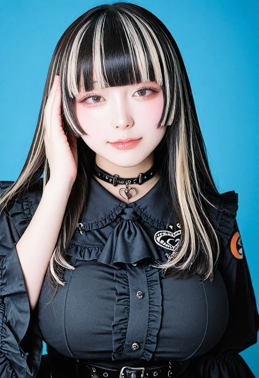 super detailed skin, high resolution, (official art:0.8),(realistic skin),realistic human skin,(hololive:0.8),realistic,masterpiece, best quality, ((simple blue background)), kawaii girl, very awa, high resolution, official art, (nijisanji.jp:0.8),(film grain), (Film Still), realistic, photorealistic, (cosplay),Realistic skin tones, realistic skin textures,Three-dimensional skin ,(jiraikei face), Japanese people,
次
,virtual youtuber, seductive eyes, (half-closed eyes:0.8),
次
enormous breasts,Rounded chest,,Taleye,Juufuutei Raden
