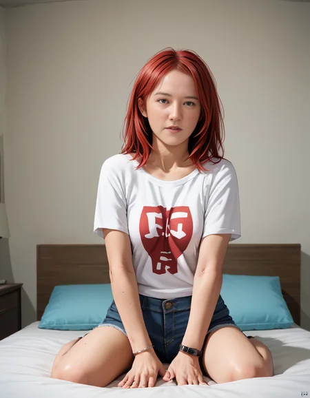 score_9,score_8_up,source_anime,1girl,hair,woman,<lora:MitchyX:1>,mitchyx,red hair,jeans,tshirt,sitting on end of bed,modern bedroom,tv on,
