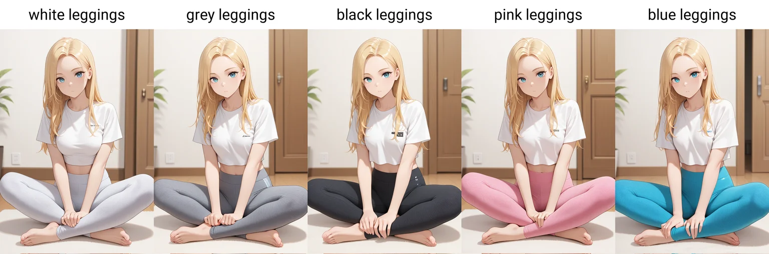 masterpiece, best quality, high quality,
1girl, blonde hair, long hair, looking at viewer, indoors,
crop top, t-shirt, white shirt, indian style, patterned leggings, barefoot,
white leggings,
<lora:marl_texture_v0.4-illu10:1>
