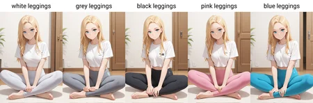 masterpiece, best quality, high quality,
1girl, blonde hair, long hair, looking at viewer, indoors, 
crop top, t-shirt, white shirt, indian style, patterned leggings, barefoot, 
white leggings, 
<lora:marl_texture_v0.4-illu10:1>
