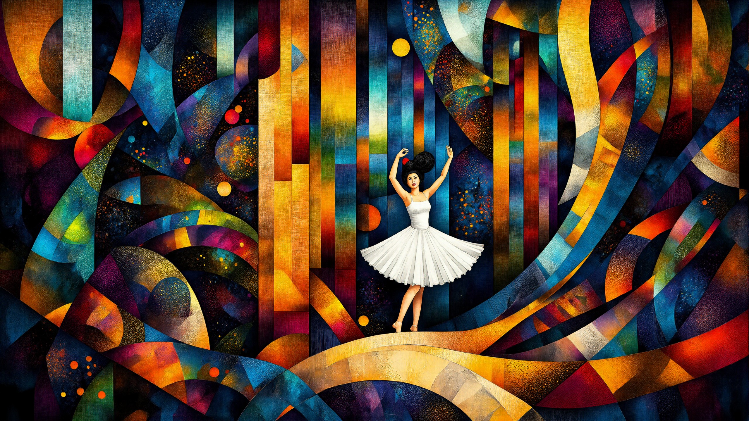 black-toned Social Realism photo of an abyssal punk female porcelain doll dancing with a ballerina in a bright pristine forest, intricate white and rose and gold reticulation, magical, simplified, billowing dark dust, very detailed <lora:midjourney_whisper_chromaplex_v1:1.21>