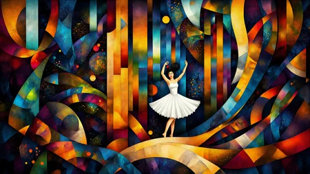 black-toned Social Realism photo of an abyssal punk female porcelain doll dancing with a ballerina in a bright pristine forest, intricate white and rose and gold reticulation, magical, simplified, billowing dark dust, very detailed <lora:midjourney_whisper_chromaplex_v1:1.21>
