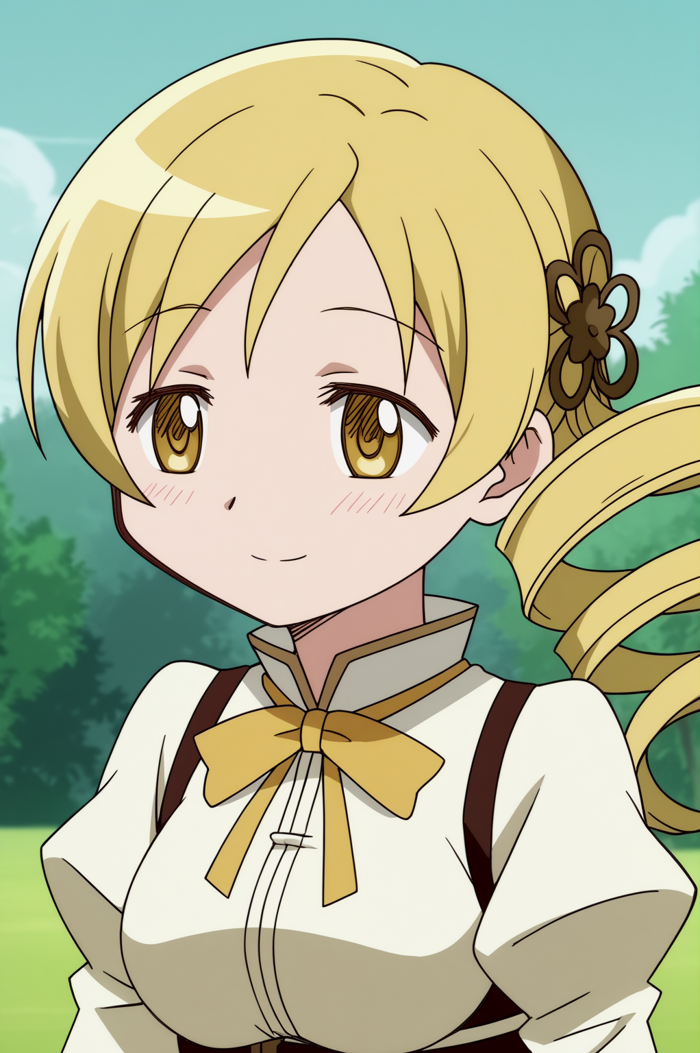 rating_safe,  anime screencap, consistent background,   Mami Tomoe, light smile, upper body  <lora:Madoka-Mami_Tomoe-PDXL:0.8>