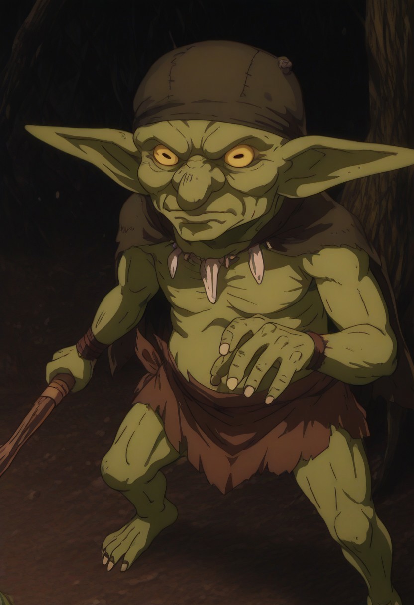 score_9, score_8_up, score_7_up, source_anime, anime screencap, Solo, anime, (Background: fantasy), Fantasy, solo, 1man, HD, Perfect-Details, perfect details, official art, HD, professional, anime, Goblin, Ragged, full body, tribal, goblin shaman, (elderly, skinny, frail, bony, wrinkly), voodoo, gaunt, dark green-gray skin, dark black tattered hood, rag cloak, bone necklace, shaman staff, Dark, Edgy, dramatic, epic, evil, ominous, emaciated