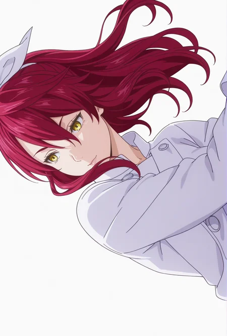 Smooth Quality,masterpiece,very intricate, high quality details, ultra realistic, high detailed skin,detailed enviorement,absurdres,
simple background, white background,solo,dancing, wind,
sideways,x3,
<lora:FoodWCNN:0.8> foodwarstylecnn,
rindou_cnn, 1girl, red hair, yellow eyes, long hair, hair ribbon