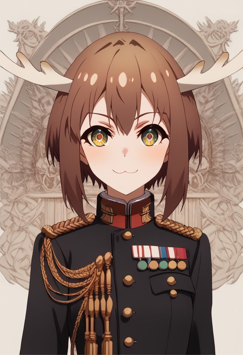 score_9, score_8_up, score_7_up, score_6_up, score_5_up, score_4_up, detailed eyes, detailed skin, source_anime, source_anime, masterpeice, best quality, very aesthetic, absurdres, BREAK, 
<lora:noko.pony:1>,
noko, <lora:IJAuniformXLv1:1> ,cowboy shot,upper body,court uniform,black uniform,austrian knots sleeve,small breasts,narrow waist,evil smile,light smile,indoors,palace,courtroom, japanese flag in background,