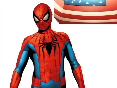 (sks style) Spider-man standing in front of the American Flag