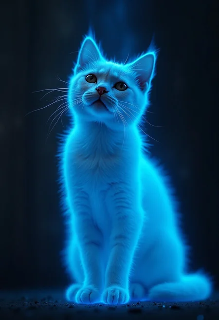 (RAW photo,best quality, realistic,photo-realistic:1.2), extremely detailed,8k wallpaper, Amazing,ultra-detailed,highres, (blue fire:1.2), silhouette, explosion, The flame is in the silhouette of a cat, realistic fire, cat, aura, animal focus, no humans, looking at viewer, animal, watermark, (Water is evaporating:1.2), smile, (silver eyes:1.2), slit pupils, burning, glowing, kooo123, kooocat, koooflame