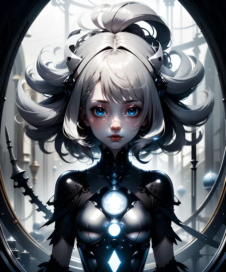 1woman, ({white|gray|black|titanium} straight hair:1.3), ((Gloomcore)), dark magical atmosphere, glowing, <lora:GoodHands-beta2:1>, <lora:AnzhcDreamwave v3_1 watermark fix:0.6>