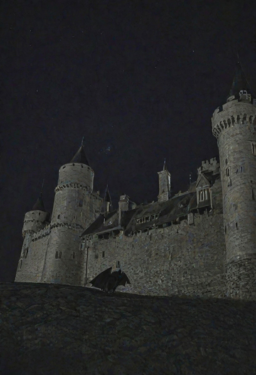 bat walking around a castle at night