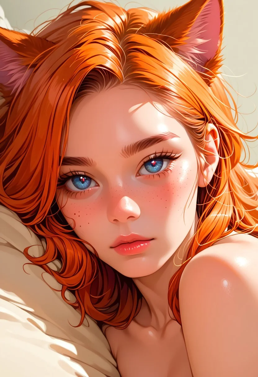 score_9, score_8_up, score_7_up, (masterpiece:1.2), sharp focus, (4k, high quality, best quality:1.2), (zPDXL3), g0thicPXL, detailed face, detailed eyes, realistic, close shot, tsla,
BREAK
solo, 1girl, ginger redhead, nekomata, cat girl, cat ears, freckles, shy eyes, pale skin, petite, looking at viewer, lounging, languid,