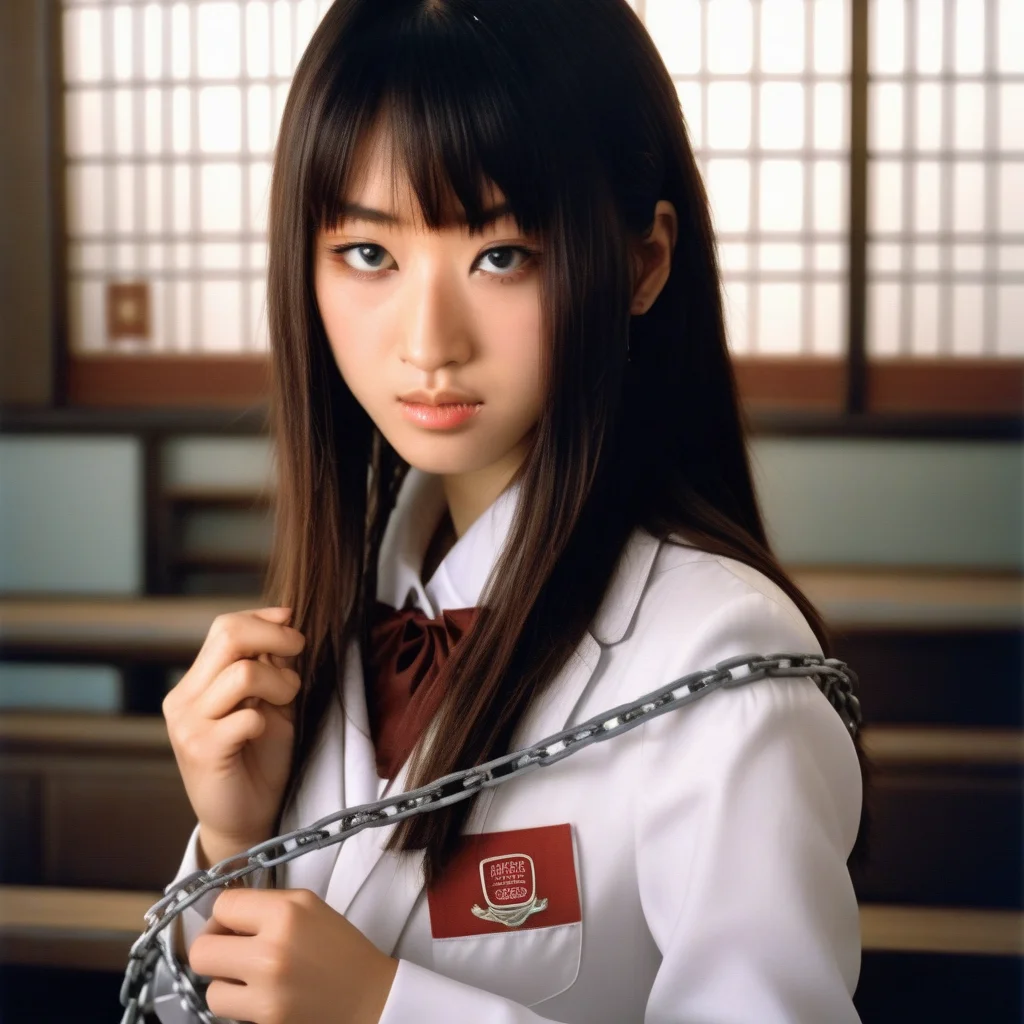 Ultra-Realistic extremely derailed 8k photo Masterpiece of 1 beautiful 22-year-old japanese gogo woman wearing school uniform, holding a chain fighting stance, extremely detailed eyes and facial features <lora:gogo woman:1>, epic beautiful lighting and breathtaking composition <lora:Perfect Hands:1> Perfect Hands