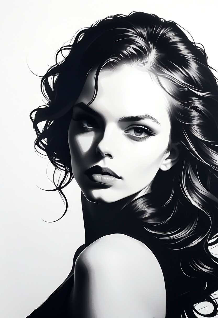 (Silhouette:1.5) beautiful womans head on white