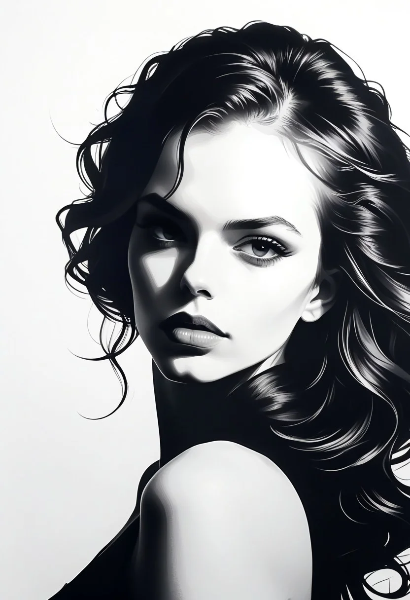 (Silhouette:1.5) beautiful womans head on white