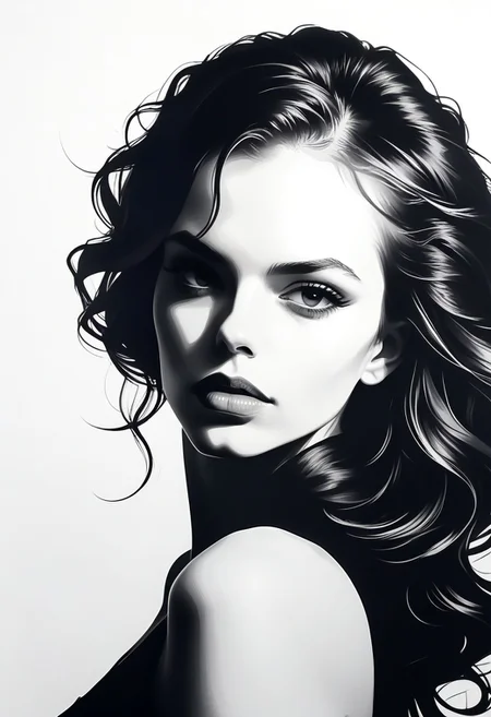 (Silhouette:1.5) beautiful womans head on white