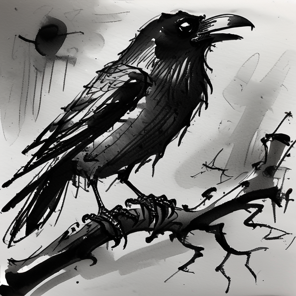 corcoc4s raven sitting on a branch, very detailed<lora:corcoc4s:1>