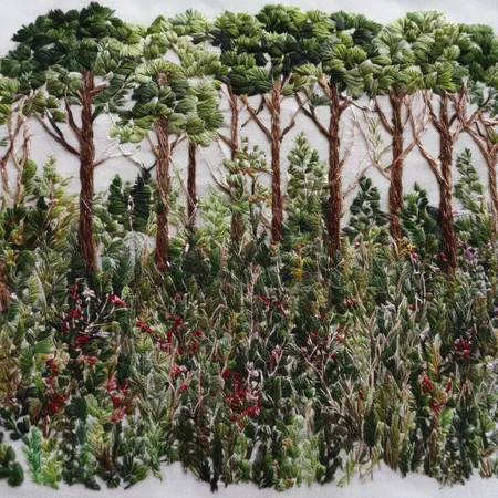 <lora:SDXL_embroidery_Sa_May_V8:1> embroidery, forest thickets