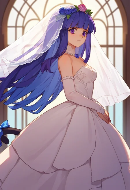 score_9, score_8_up, score_7_up, source_anime, 1girl, frederica bernkastel, long hair, blue hair, purple eyes, cat tail, wedding dress, <lora:BernCAMENoiise-000011:1>