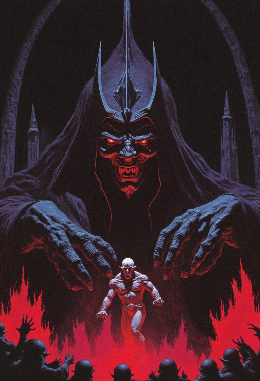 DNdGr41nyB0yz style, dark fantasy illustration  of  count Dracula Vampire lord . Dark raging fires, grainy, noise