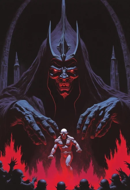 DNdGr41nyB0yz style, dark fantasy illustration of count Dracula Vampire lord . Dark raging fires, grainy, noise
